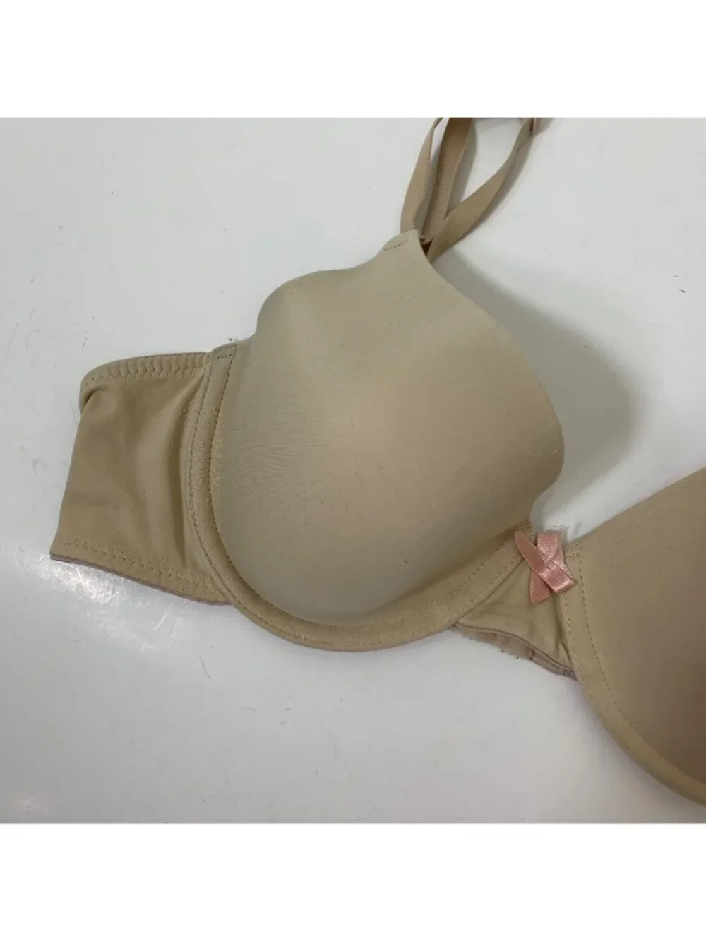 Maidenform One Fab Fit 2.0 Demi Bra 36C Beige Pink Bow 08259 Clean Girl